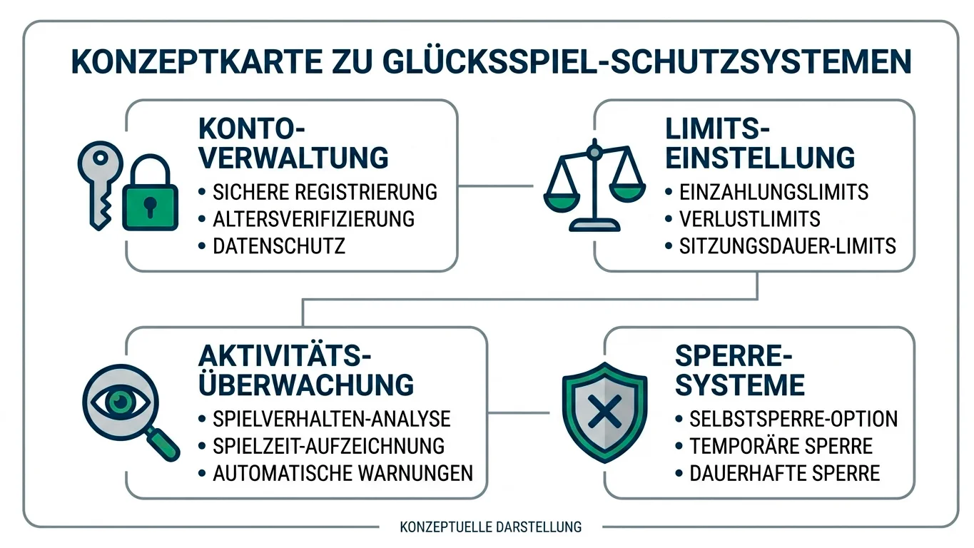 Übersichtliche Karte mit OASIS, LUGAS, Einzahlungslimit und Schutzhinweisen