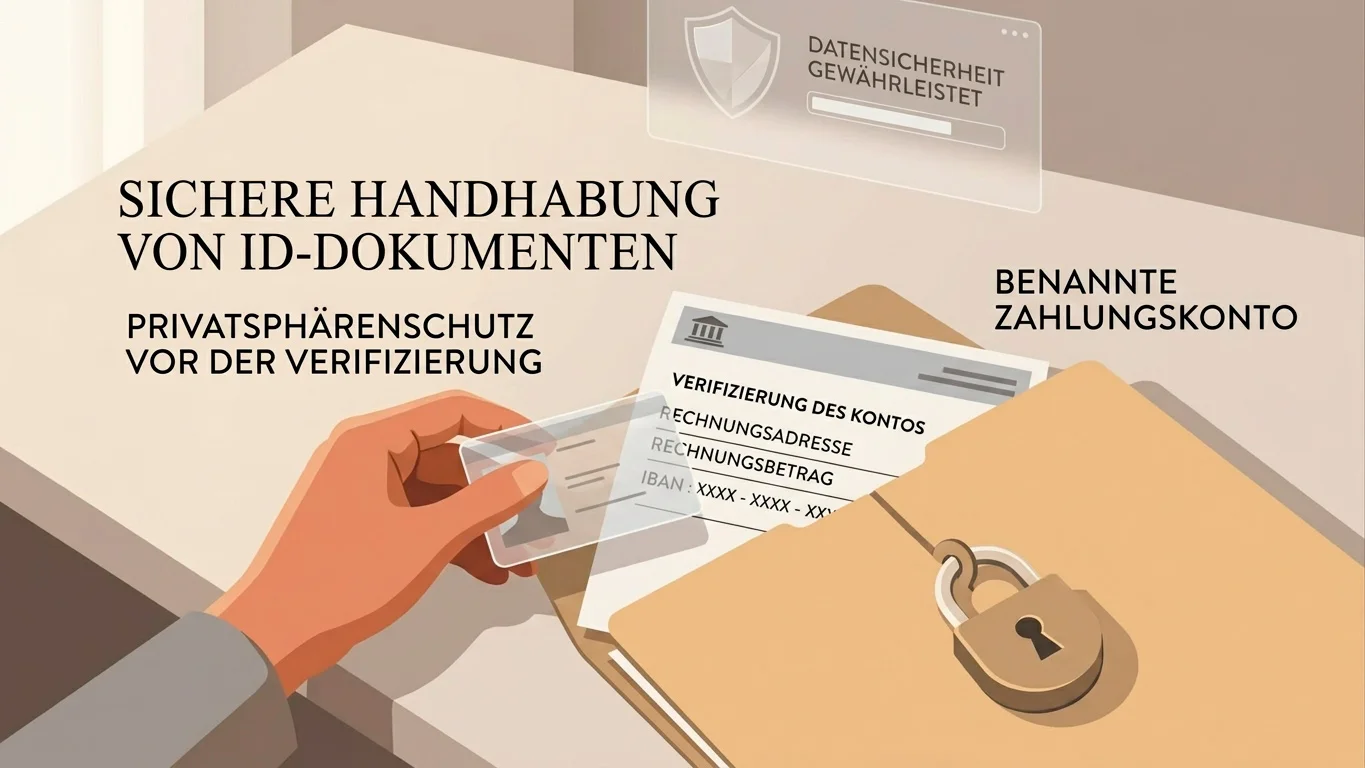Sichere Ablage von Ausweis, Konto und Zahlungsinformationen vor einer Prüfung
